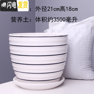 三维工匠特大号花盆陶瓷简约吊兰创意绿萝家用阳台多肉花盆带托盘 090黑特大号+土 特大花盆容器