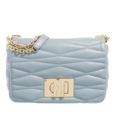 FURLA女士休闲百搭配饰精致皮革链条肩背包优雅蓝灰撞色绗缝纹理