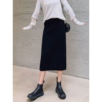 针织半身裙女春秋季2026新款高腰开叉秋冬中长款黑色直筒一步长裙