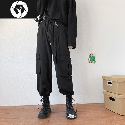HongZun黑暗系男装秋冬季背带工装裤子男配马丁靴的日系oversize休闲长裤工装制服