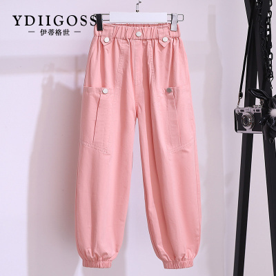 伊蒂格世品牌女童裤子薄款2021夏装新款洋气运动束脚休闲裤儿童夏季九分防蚊裤