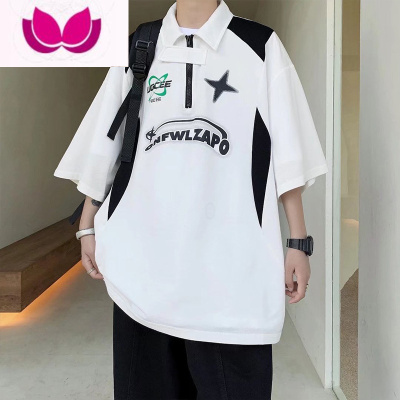 七斓美式polo衫男短袖2023年夏季新款网眼透气宽松半拉链翻领潮牌T恤