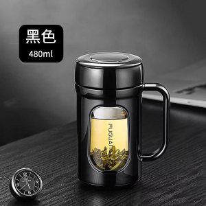 富光玻璃杯带把手男女士办公水杯大容量家用过滤茶水分离泡茶杯子