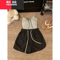 YIBUSHENG松紧腰速干运动裤抽绳休闲裤女季新款宽松高腰阔腿裤沙滩短裤子