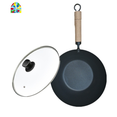 24cm26cm迷你小熟铁锅炒锅无油烟不粘锅家用燃气灶通用锅具 FENGHOU 24cm口径+盖子(单人)