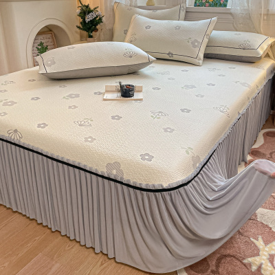 加厚提花床裙款冰豆豆凉席三件套夏天单人冰丝席可机洗空调软席子