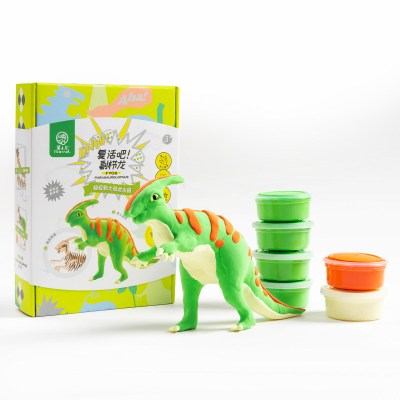 若小贝超轻粘土动物橡皮泥彩泥儿童立体拼图模型霸王龙玩具 副栉龙