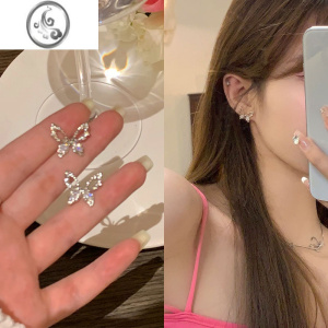 JiMiS925银夏季蝴蝶耳钉女小众设计感高级锆石水晶耳环2023新耳饰耳坠 水钻蝴蝶耳钉925银针