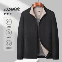 外套男秋季新款商务休闲棒球领夹克中年立领拉链格子男士夹克
