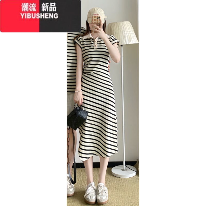 YIBUSHENG小众设计感情侣装季2024韩版短袖T恤女连衣裙法式一裙一衣ins潮