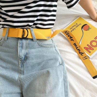 家柏饰(CORATED)黑扣双环扣帆布腰带男女通用简约百搭bf风学生牛仔裤带宽布带