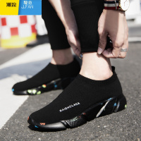 聚范夏季针织鞋男一脚蹬懒人潮鞋跑步男鞋运动休闲弹力袜子鞋透气薄款