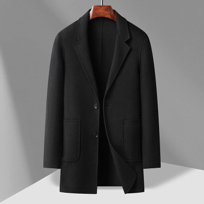 秋冬羊毛双面呢大衣男士中长款加厚羊毛大衣男装外套