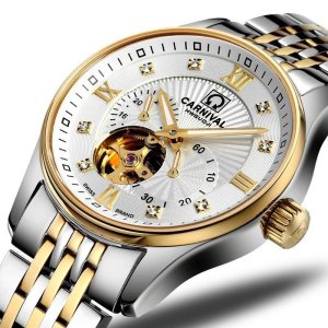 瑞士嘉年华CARNIVAL男士手表精钢全自动机械表 男进口MIYOTA机芯休闲金属钢带镂空夜光防水镶水钻商务腕表504