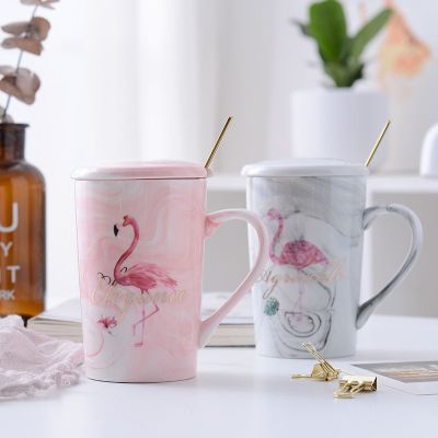 创意石纹陶瓷杯子带盖勺马克杯办公室水杯情侣咖啡杯牛奶茶杯