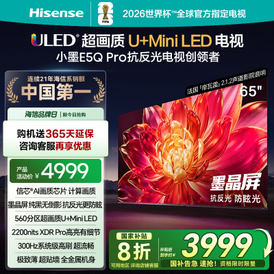 海信小墨E5Q Pro 65英寸超画质U+MiniLED墨晶屏 电视机E5NPRO升级