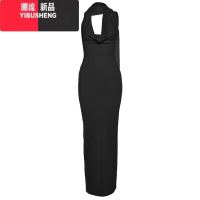 YIBUSHENG 性感辣妹风飘带挂脖荡领连衣裙女修身显身材开叉露背长裙