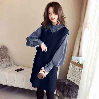 语娄大码女装胖妹妹减龄显瘦秋季套装小心机衬衫马甲连衣裙两件套洋气2021大码女装