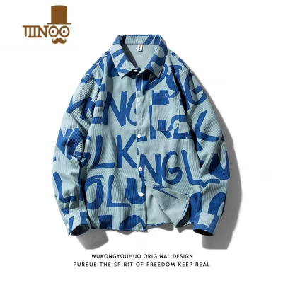 YANXU灯芯绒衬衫男长袖大码潮牌ins胖子宽松外套港风日系冬装衬衣