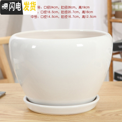 三维工匠陶瓷花盆带托盘特大号简约室内桌面家用绿萝加厚花盆陶瓷 118加大加厚(亮白) 特大花盆容器