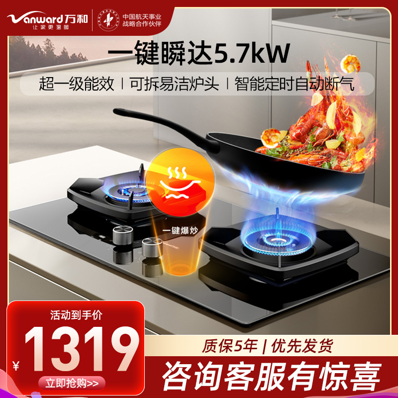 万和(Vanward)[一级能效]燃气灶天然气 5.7KW猛火90秒一键爆炒 智能定时熄火保护可调节盘JZT-S5L55