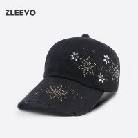 四季水洗软顶棒球帽贴钻鸭舌帽时尚个性户外欧美风帽子棉