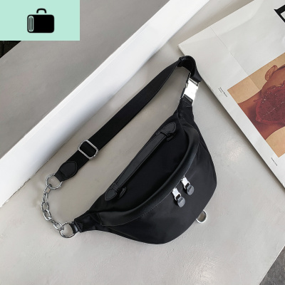 尼龙布胸包女2020新款复古韩版ins百搭时尚牛津布腰包单肩斜挎包NEW LAKE 黑色女斜挎包