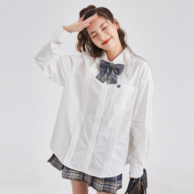 唐狮0早春新款白衬衫女学院风百搭长袖衬衫小个子上衣女别致