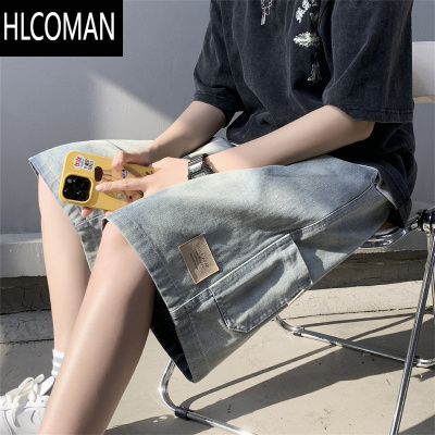 HLCOMAN牛仔短裤男夏季美式复古ins潮牌宽松中裤水洗做旧痞帅工装五分裤
