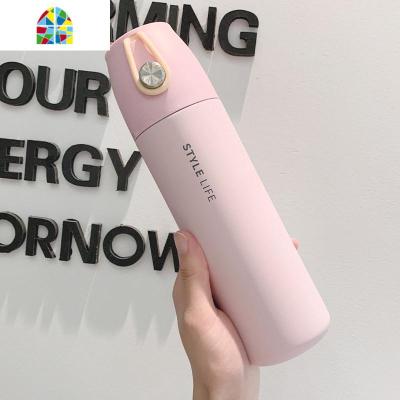 保温杯女男学生简约创意潮流水杯清新森系便携ins个性瓶带盖杯子 FENGHOU 莱特粉色