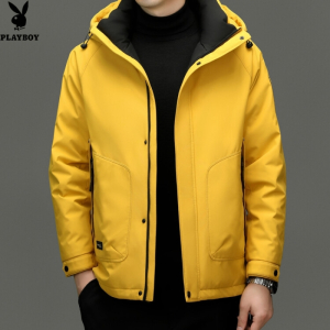 花花公子品牌时尚休闲白鸭绒连帽户外冲锋可拆羽绒服北方厚大码男士外套