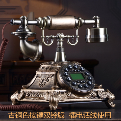 老式电话机复古家用法耐时尚创意摆件有线电话机座机古铜色旗舰版[免提背光+来电显示+布绳+机械双铃声--按键
