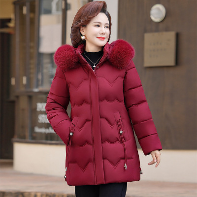 中长款妈妈装棉衣外套女时尚简约冬季衣服加绒保暖中年女冬天衣服