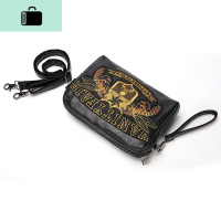 刺绣图案男包单肩包国潮小背包 韩版男士斜挎包横款多功能手拿包NEW LAKE 黑色男士手拿包