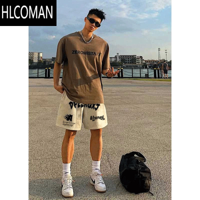 HLCOMAN美式潮牌设计感印花休闲抽绳短裤男夏季高街痞帅运动宽松五分裤子