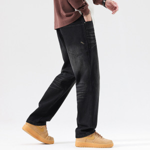 秋冬新款美式高街牛仔直筒裤男年轻宽松马骝猫须休闲青少年阔腿裤