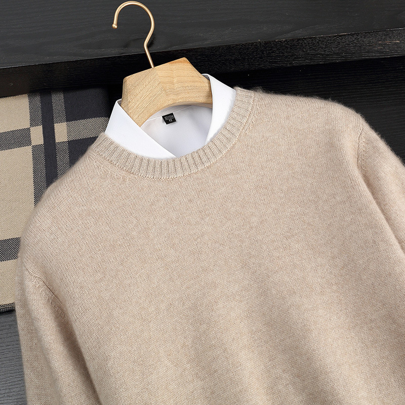 山羊绒衫男士圆领加厚纯色打底毛衣宽松休闲商务针织羊毛针织衫