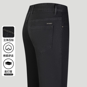 鳄鱼恤CROCODILE 黑色百搭易打理牛仔裤男直筒休闲长裤