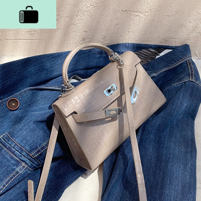 包包 女包 新款2020单肩斜挎百搭时尚小方包石头纹凯莉包NEW LAKE女斜挎包