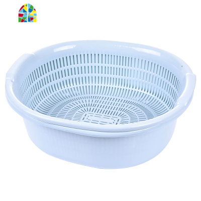 加大加厚双层塑料果盆果篮两件套厨房洗菜盆洗水果蔬篮子A FENGHOU 素色绿大号双层洗菜篮洗菜篮