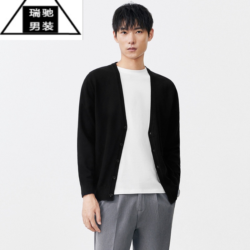 希杰狮王2022春秋季棉质v领针织开衫男长袖韩版毛衣休闲男装线衣外套