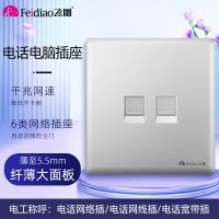 飞雕(FEIDIAO)超薄大板 开关插座格韵系列86型带开关插座面板墙壁电源插座 格韵月光银电话电脑插