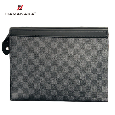 HAMANAKA手拿包手包2021新款时尚潮流男包格子休闲商务公文包文件包信封包潮黑灰色
