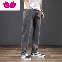 七斓男士春季裤子休闲复古韩版潮流灰色阔腿宽松直筒裤加绒黑色牛仔裤