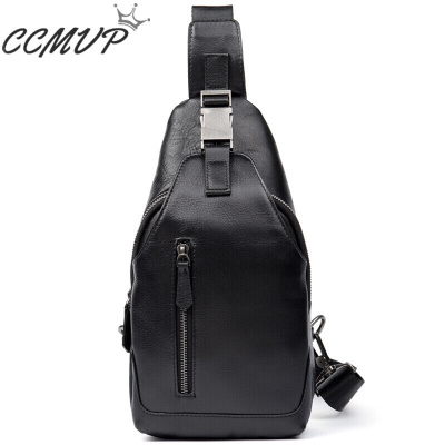 CCMVP品牌自营质量保证-CCMVP新款小牛皮休闲胸包男士户外男士真皮胸包户外头层牛皮背包手工包黑色小牛皮默认颜色