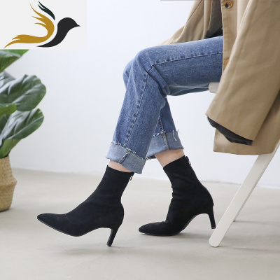 青衣自制2019新款弹力靴尖头中长筒靴子瘦瘦细高跟弹力袜靴女1416_1