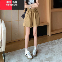 YIBUSHENG大码冰丝棉麻运动短裤女季外穿热裤胖mm高腰显瘦阔腿a字休闲裤