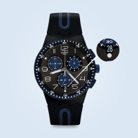 Swatch斯沃琪瑞士手表黑蓝轻舟多功能三眼运动防水男款表 SUSB406