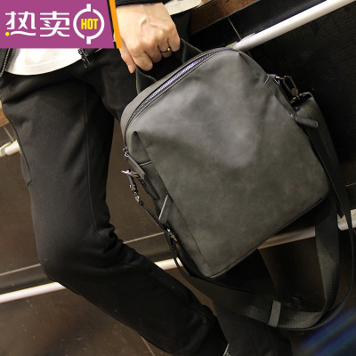 NEWLAKE手提包男时尚潮流磨砂皮质个性单肩斜挎包2021新款休闲男士公文包斜挎包男灰色