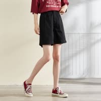 [2.5折价70元]唐狮新款短裤女夏季休闲西装中裤薄款高腰卡其色宽松五分裤